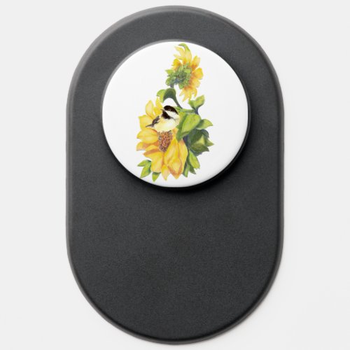 Watercolor Chickadee Sunflower Wildlife Nature Art PopSocket