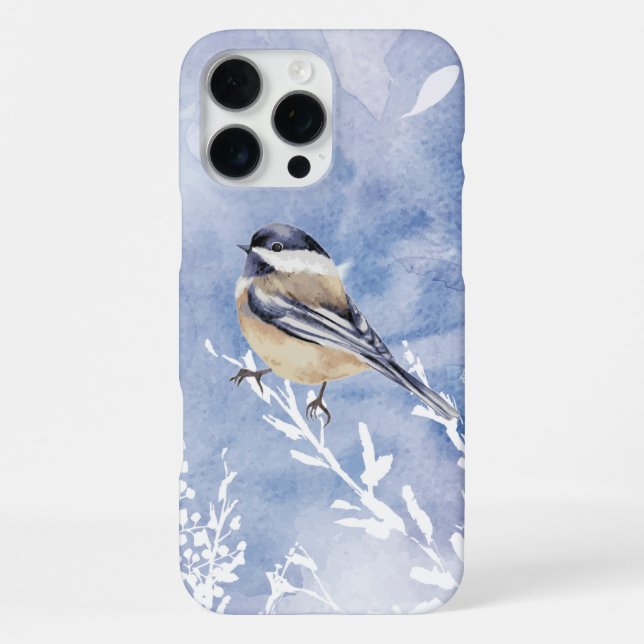 Watercolor Chickadee Winter Snow Forest Bird iPhone Case (Back)