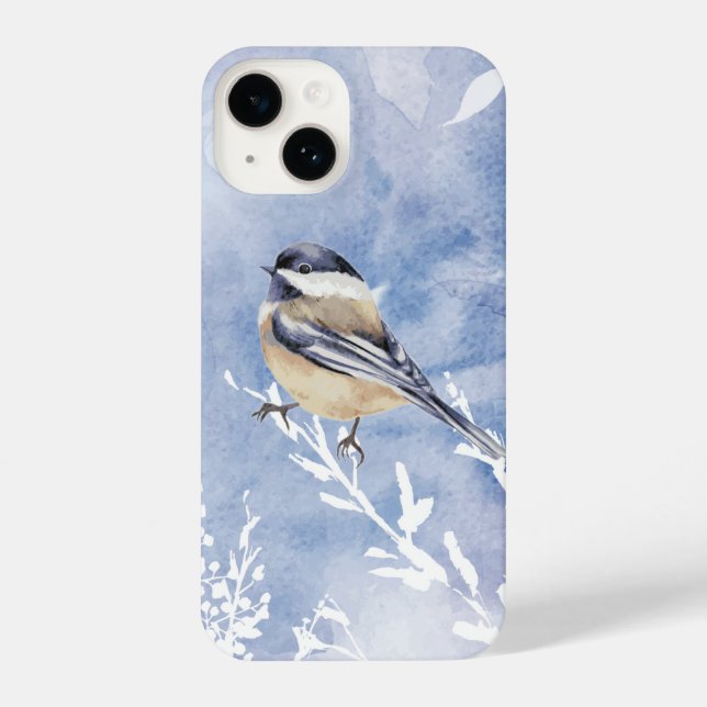 Watercolor Chickadee Winter Snow Forest Bird iPhone Case (Back)