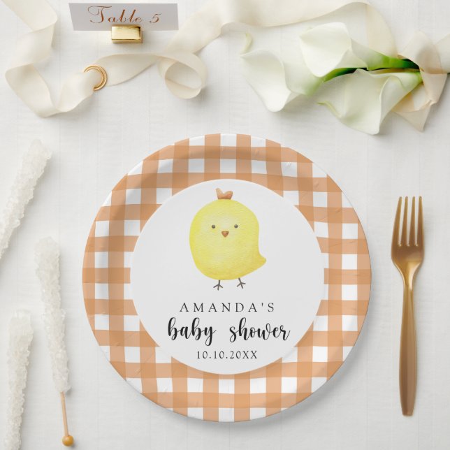Watercolor Chicken Baby Shower Paper Plates (Wedding)