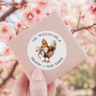 Watercolor Chicken Bow Family Farm Classic Round Sticker