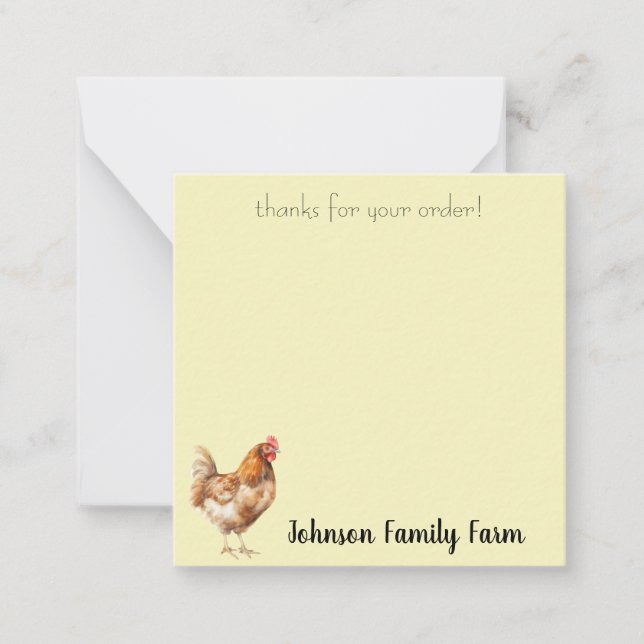 Watercolor Chicken Custom  Note Card (Front)