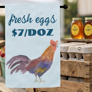 Watercolor Chicken & Eggs for Sale Farmstand Garden Flag