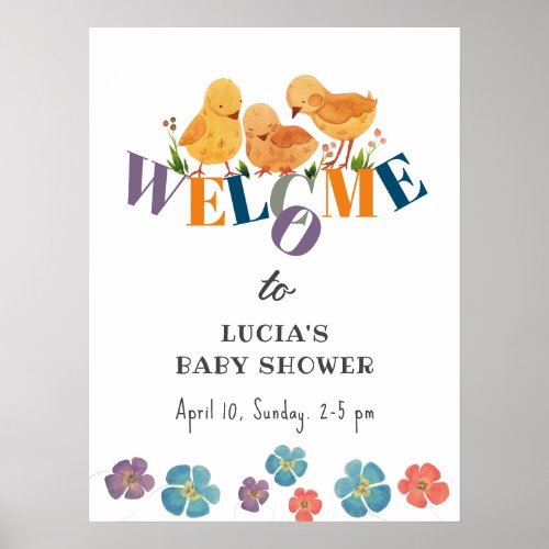 Watercolor Chicken Family Baby Shower Welcome Poster