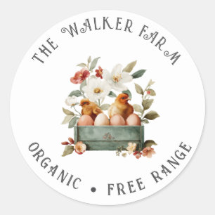 Watercolor Chicken Floral Family Farm Classic Round Sticker
