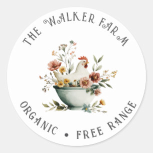 Watercolor Chicken Floral Family Farm Classic Round Sticker