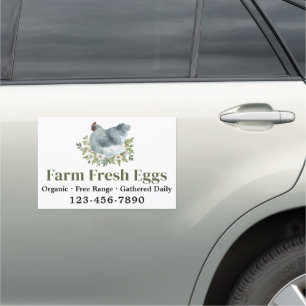 Watercolor Chicken Hen Farm Fresh Eggs Business Car Magnet