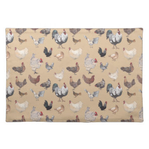 Watercolor Chicken Print Cloth Placemat