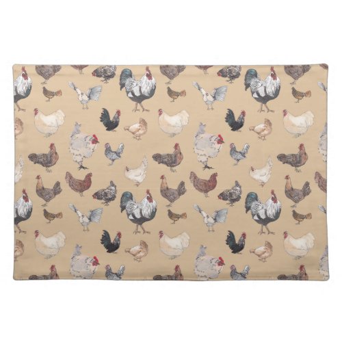 Watercolor Chicken Print Cloth Placemat