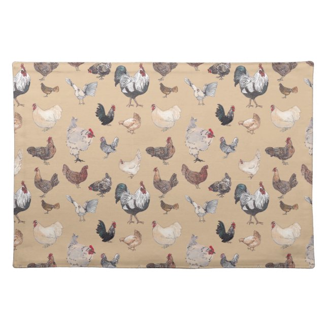 Watercolor Chicken Print Cloth Placemat (Front)