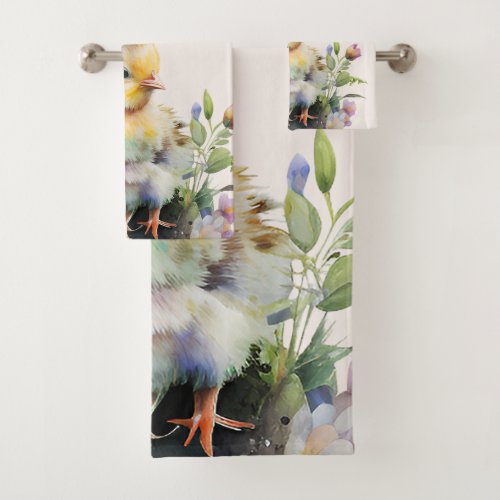 Watercolor Chicken Rustic Farmhouse Bath Towel Set