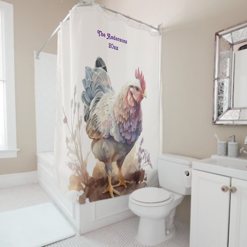 Watercolor Chicken Rustic Farmhouse Shower Curtain