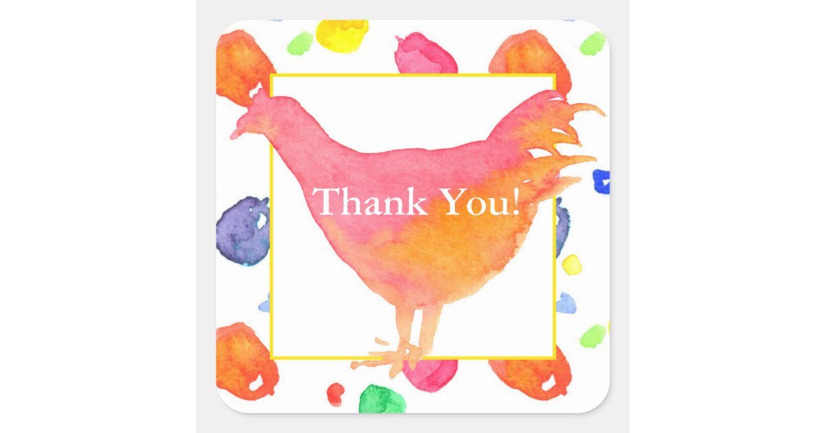 Watercolor Chicken Thank You Square Sticker | Zazzle
