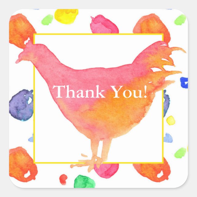 Watercolor Chicken Thank You Square Sticker (Front)