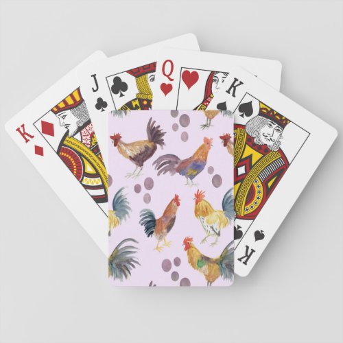 Watercolor Chickens and Eggs Colorful Painting  Playing Cards