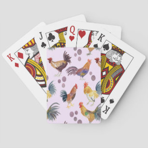 Watercolor Chickens and Eggs Colorful Painting Poker Cards