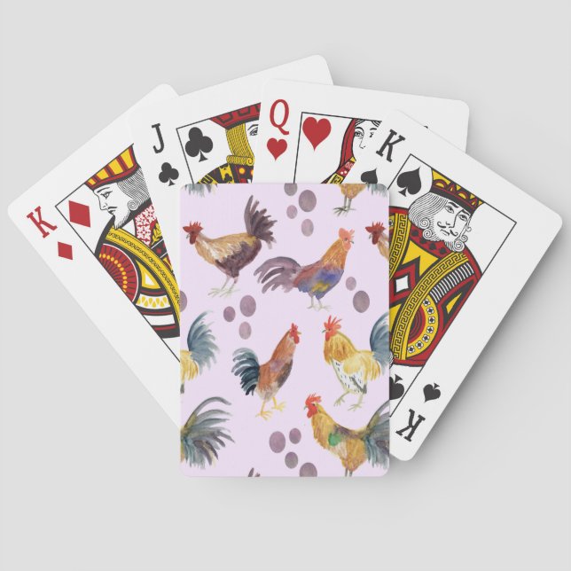 Watercolor Chickens and Eggs Colorful Painting  Poker Cards (Back)