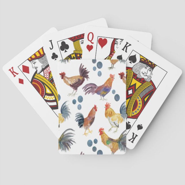 Watercolor Chickens and Eggs Colorful Painting Poker Cards (Back)
