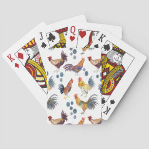 Watercolor Chickens and Eggs Colorful Painting Poker Cards