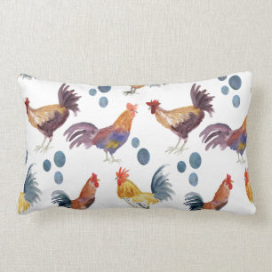 Watercolor Chickens Colorful Lumbar Pillow