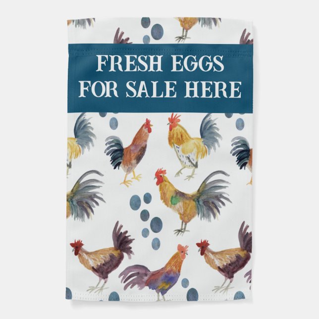 Watercolor Chickens & Eggs for Sale CUSTOM Garden Flag (Front)