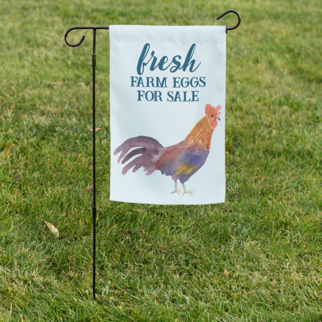 Watercolor Chickens & Eggs for Sale CUSTOM  Garden Flag (In SItu)