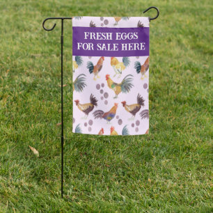 Watercolor Chickens & Eggs for Sale CUSTOM Purple Garden Flag