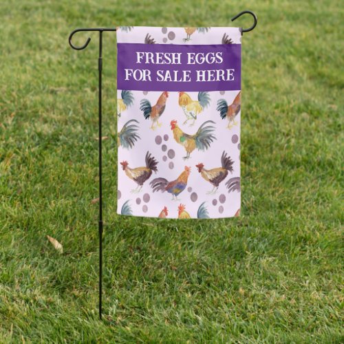 Watercolor Chickens  Eggs for Sale CUSTOM Purple Garden Flag