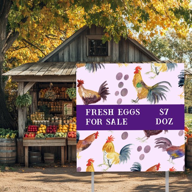 Watercolor Chickens & Eggs for Sale CUSTOM Purple Sign (Watercolor Chickens & Eggs for Sale CUSTOM Purple Sign
)