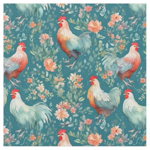 Watercolor Chickens Fabric