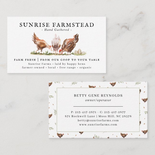 Watercolor Chickens | Farm Fresh Eggs Business Card (Front/Back)