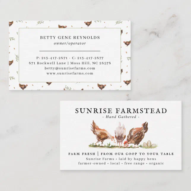 Watercolor Chickens | Farm Fresh Eggs Business Card | Zazzle