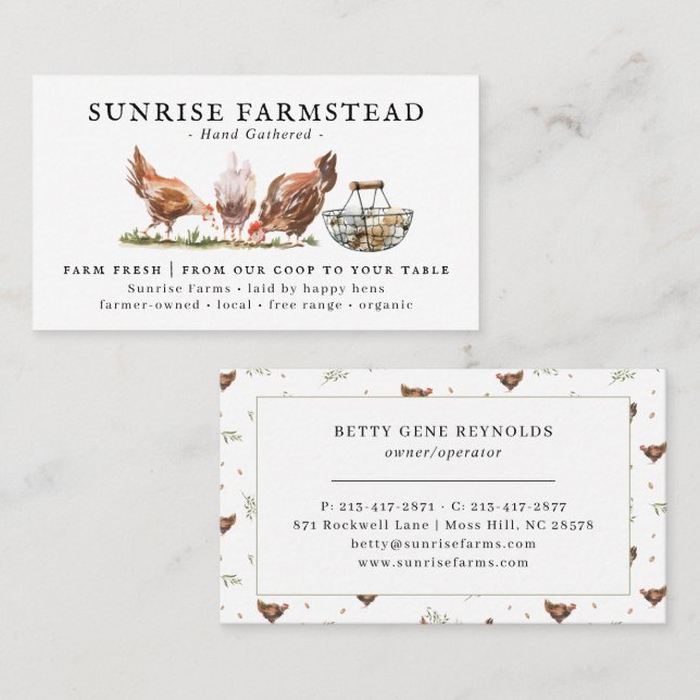 Watercolor Chickens | Farm Fresh Eggs Business Card (Front/Back)