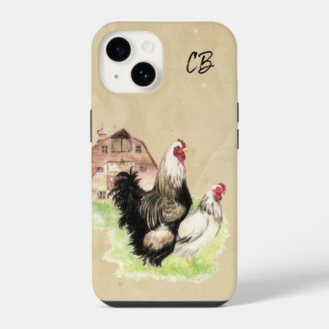 Watercolor Chickens Hen Rooster Barn Farm  iPhone Case (Back)