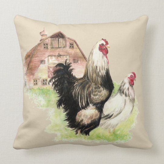 Watercolor Chickens Hen Rooster Farm Birds Throw Pillow Zazzle Com