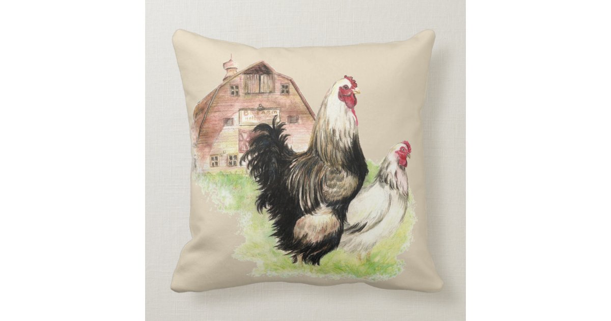 Watercolor Chickens Hen Rooster Farm Birds Throw Pillow Zazzle Com