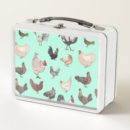 Watercolor Chickens Lunch Box