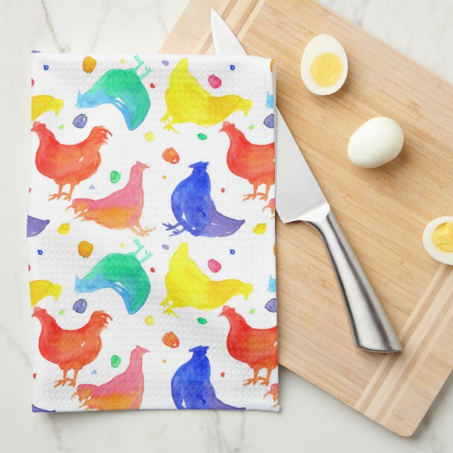 Watercolor Chickens Rainbow Colors Towel (Quarter Fold)