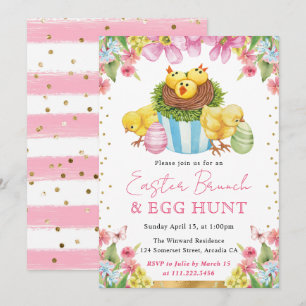 Watercolor Chicks and Cake Spring Easter Brunch Invitation