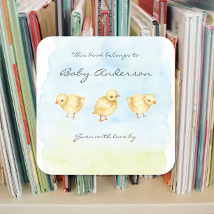 Watercolor chicks baby shower bookplate
