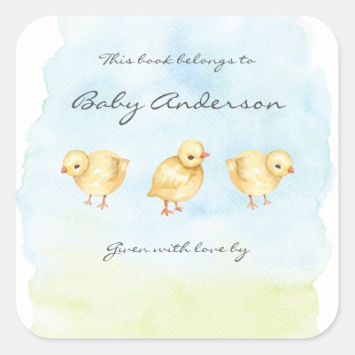 Watercolor chicks baby shower bookplate