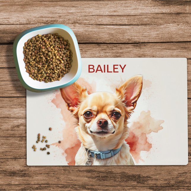 Watercolor Chihuahua Custom Dog Food Mat (Creator Uploaded)