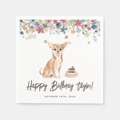 Watercolor Chihuahua Dog Birthday Party Thank You Napkins