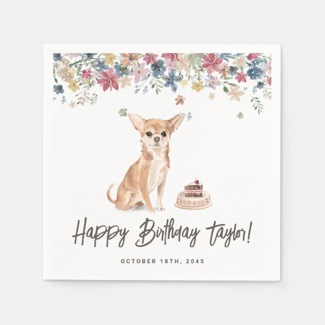 Watercolor Chihuahua Dog Birthday Party Thank You Napkins (Front)