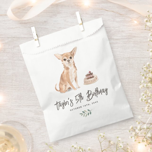Watercolor Chihuahua Dog Birthday Thank You Favor Bag (Clipped)