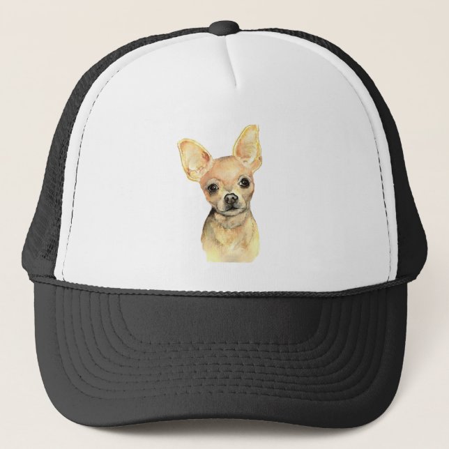 Watercolor Chihuahua Dog Pet Animal Trucker Hat (Front)