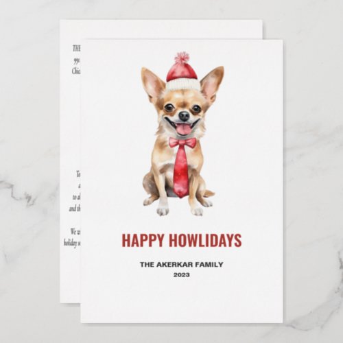 Watercolor Chihuahua Happy Howlidays Foil Holiday Card