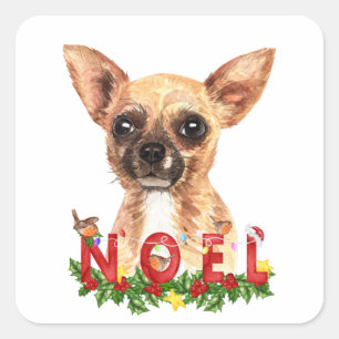 Watercolor Chihuahua Noel Christmas   Square Sticker