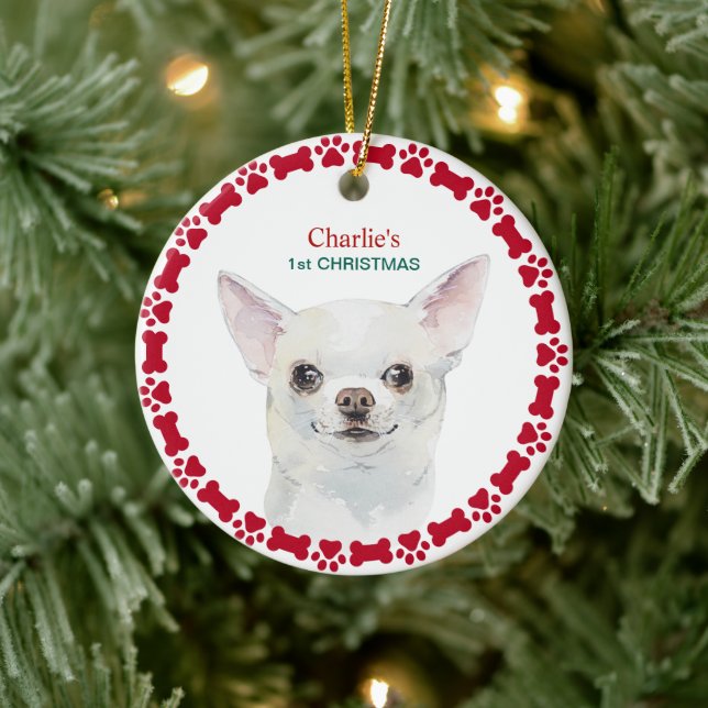  Watercolor Chihuahua Personalized Christmas Ceramic Ornament (Tree)