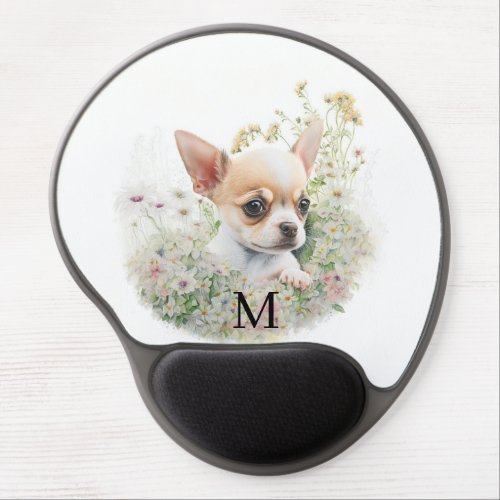 Watercolor Chihuahua Puppy Floral Personalized Gel Mouse Pad